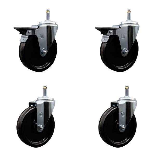 Service Caster 5'' Phenolic Wheel Swivel 7/16'' Grip Ring Stem Caster Set 2 Brakes, 4PK SCC-GR20S514-PHR-PLB-716138-2-S-2 - main